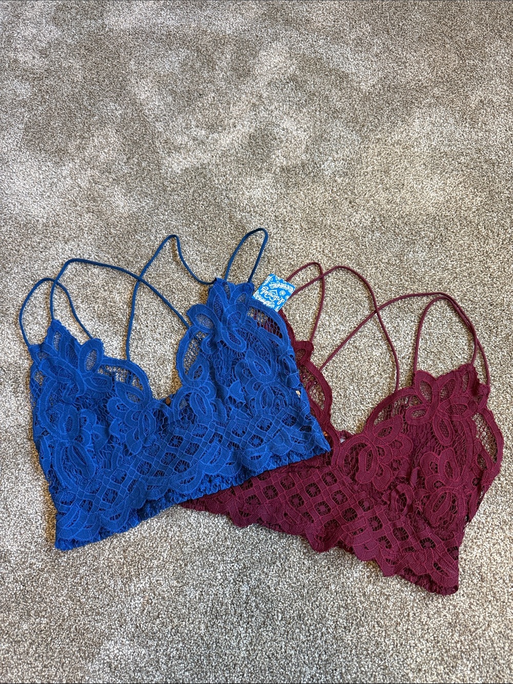 Free People Lace Bralette Set in Royal Blue and Burgundy